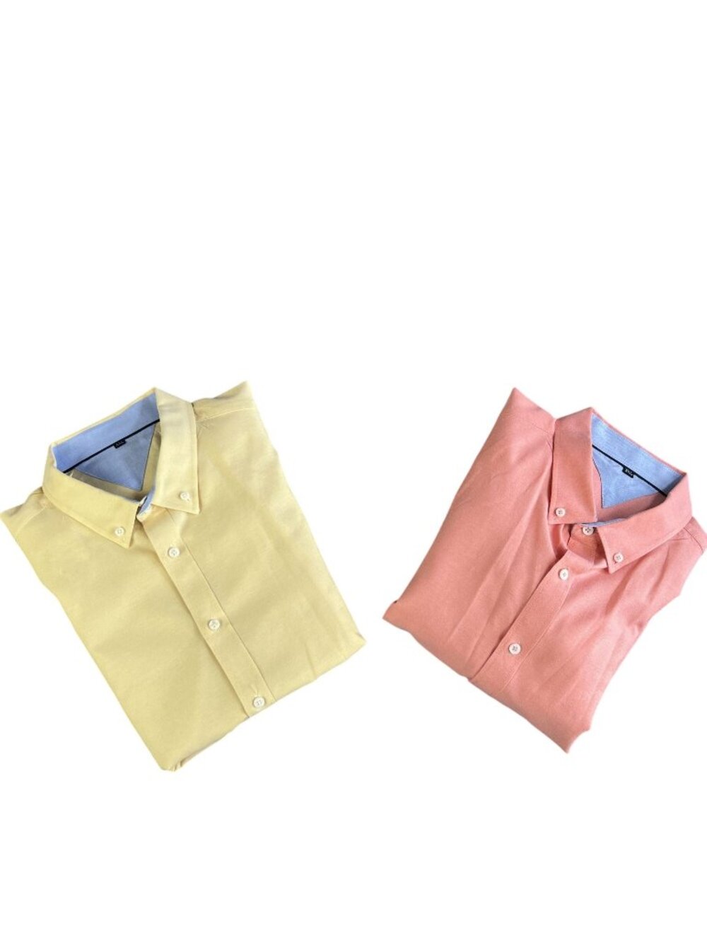 Lot 2 Mens XXL Shirts Yellow Peach Solid Button Down Long Sleeve Classic Casual